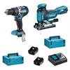 Makita Set Schlagbohrschrauber + Pendelhub-Stichsäge, 2 Akku 5,0 Ah, Ladegerät DC18RC